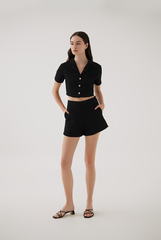 Sammy Collared Crop Top in Black