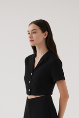 Sammy Collared Crop Top in Black