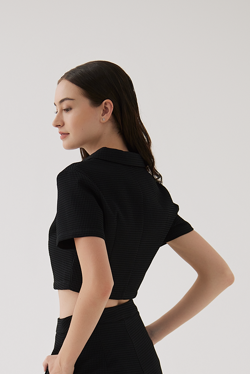 Sammy Collared Crop Top in Black