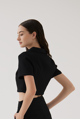 Sammy Collared Crop Top in Black
