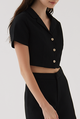 Sammy Collared Crop Top in Black