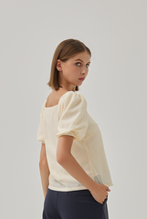 Adley Waffle Puff Sleeves Top in Butter