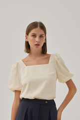 Adley Waffle Puff Sleeves Top in Butter