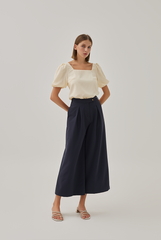 Adley Waffle Puff Sleeves Top in Butter