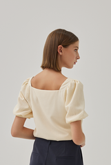 Adley Waffle Puff Sleeves Top in Butter
