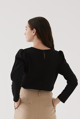 Acelin Ruched Long Sleeves Top in Black