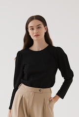 Acelin Ruched Long Sleeves Top in Black