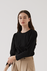 Acelin Ruched Long Sleeves Top in Black