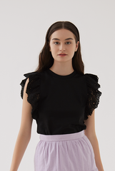 Elora Embroidered Sleeves Top in Black