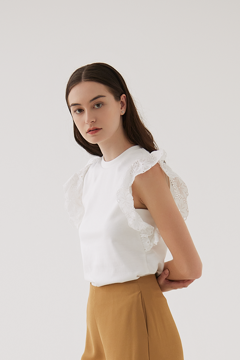 Elora Embroidered Sleeves Top in White