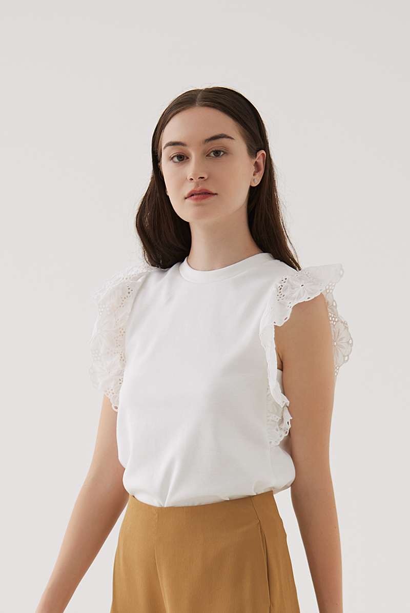 Elora Embroidered Sleeves Top in White