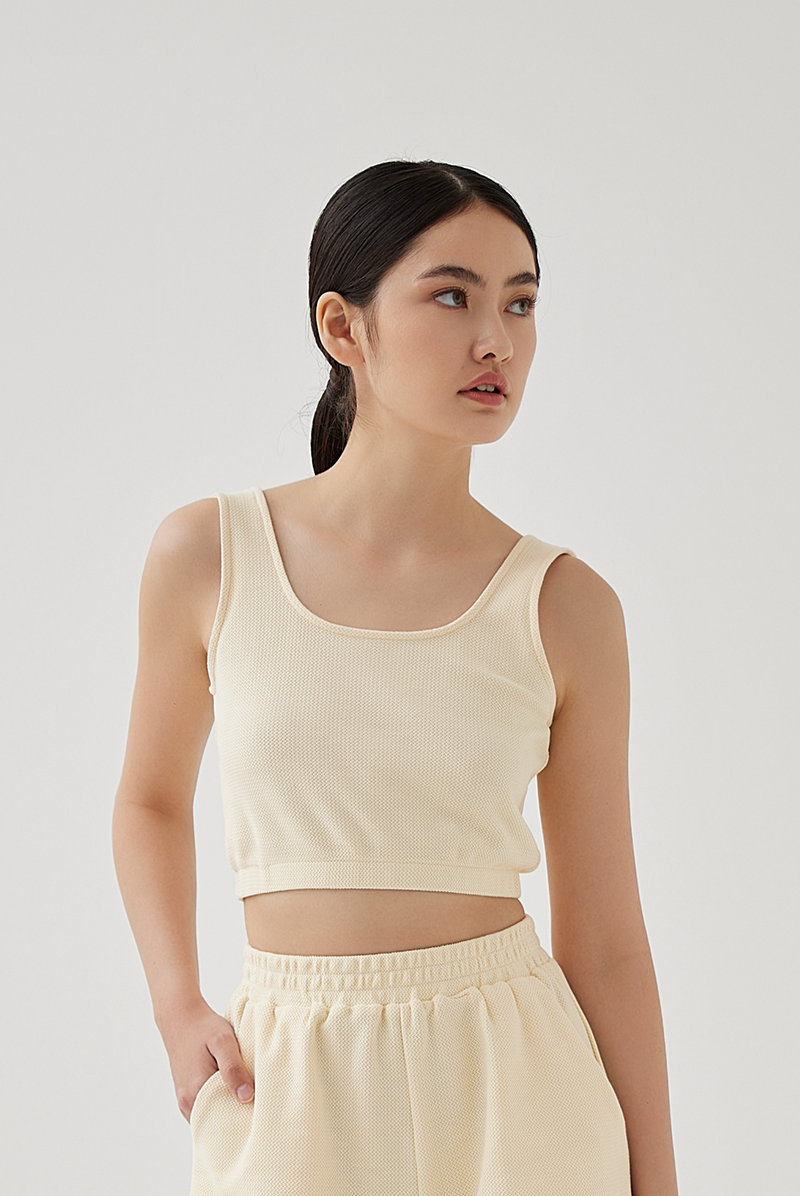 Kaia Textured Tank Top in Vanilla