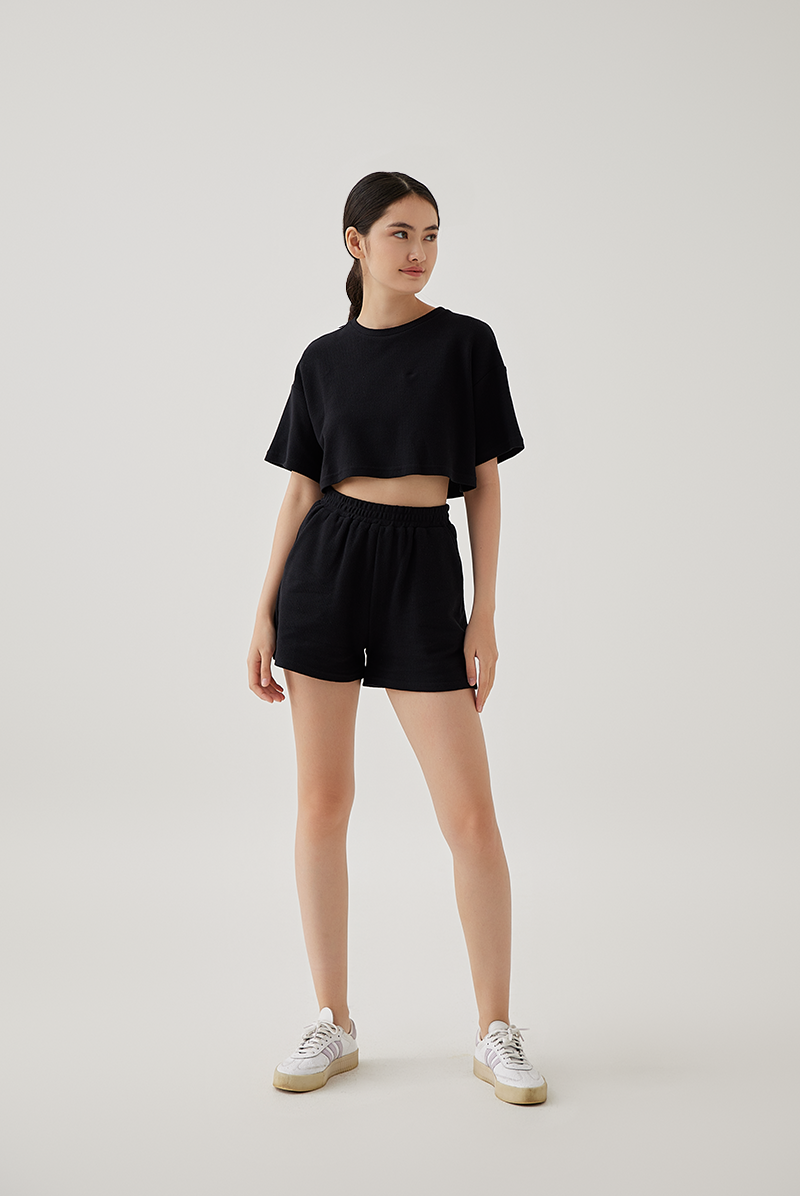 Kaia Textured Boxy Top in Black