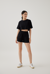 Kaia Textured Boxy Top in Black