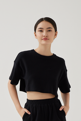 Kaia Textured Boxy Top in Black