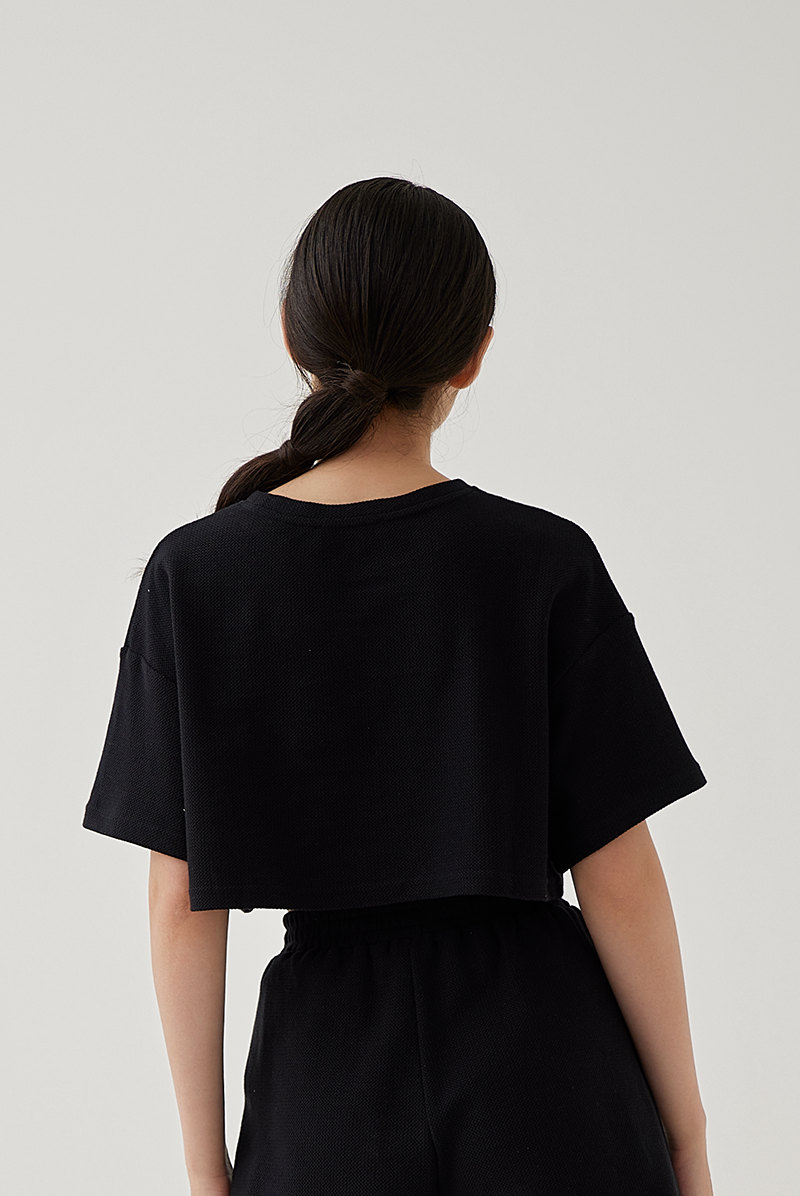 Kaia Textured Boxy Top in Black