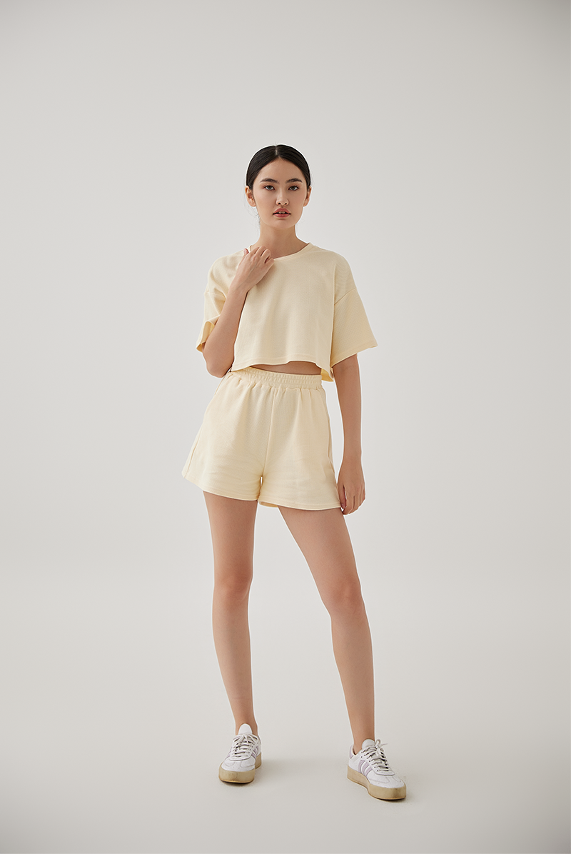 Kaia Textured Boxy Top in Vanilla
