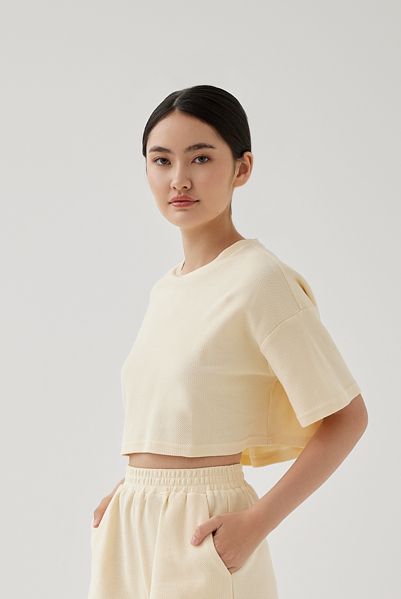 Kaia Textured Boxy Top in Vanilla