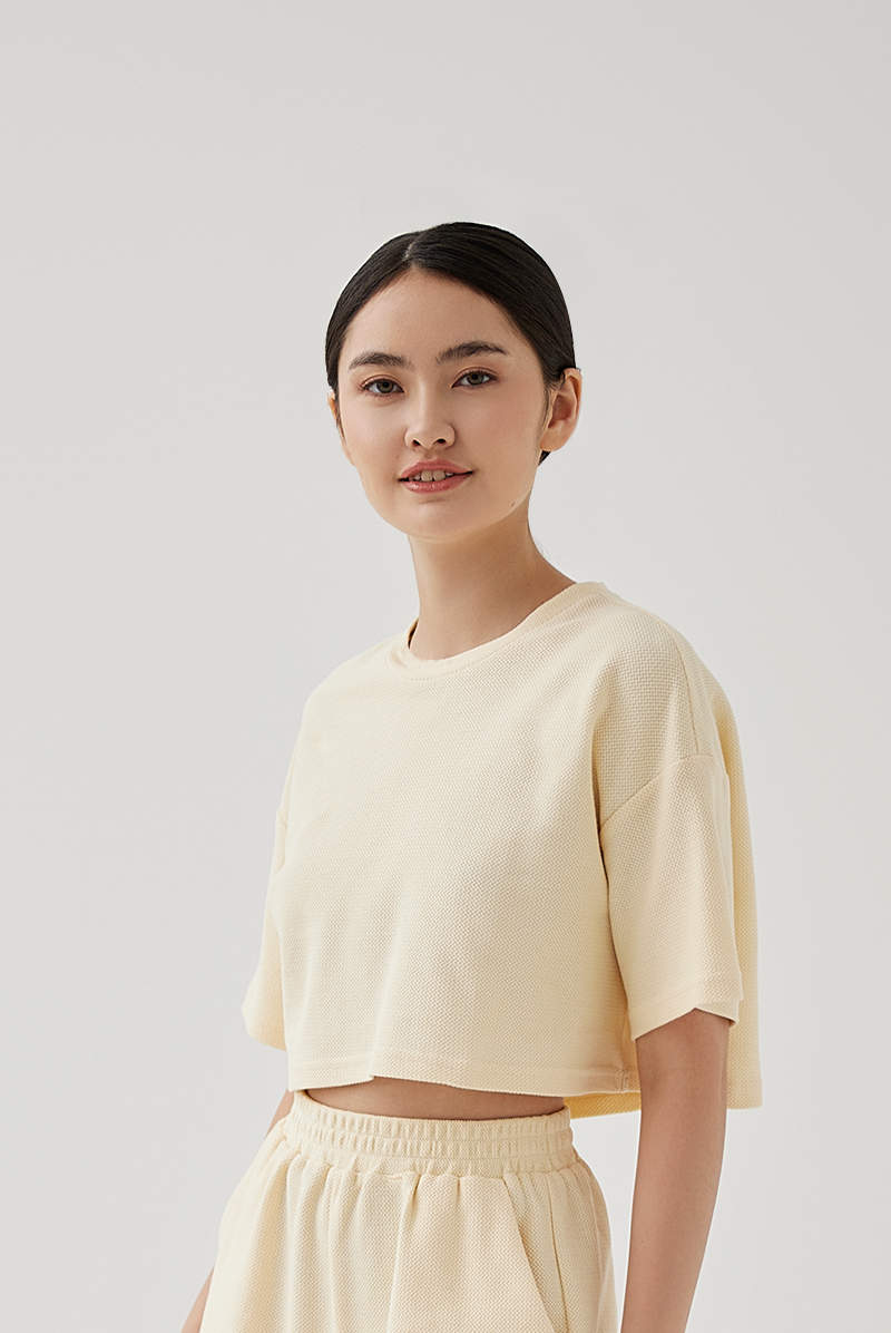 Kaia Textured Boxy Top in Vanilla