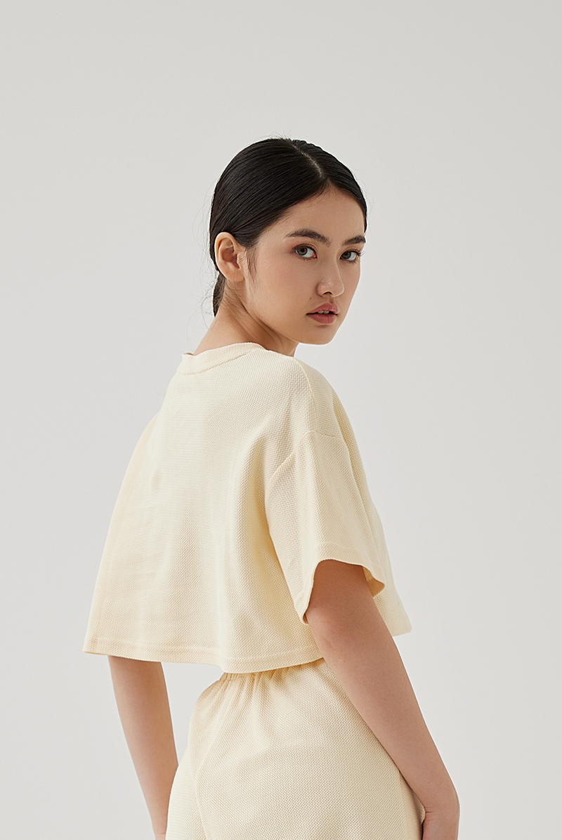 Kaia Textured Boxy Top in Vanilla