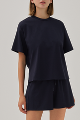 Harper Drop Shoulder Soft Tee in Navy Blue