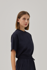 Harper Drop Shoulder Soft Tee in Navy Blue