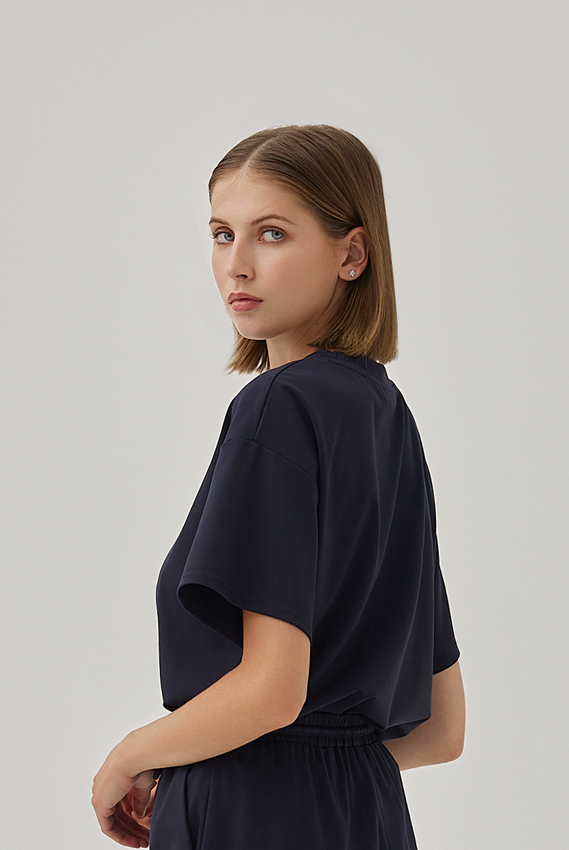 Harper Drop Shoulder Soft Tee in Navy Blue