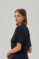 Harper Drop Shoulder Soft Tee in Navy Blue