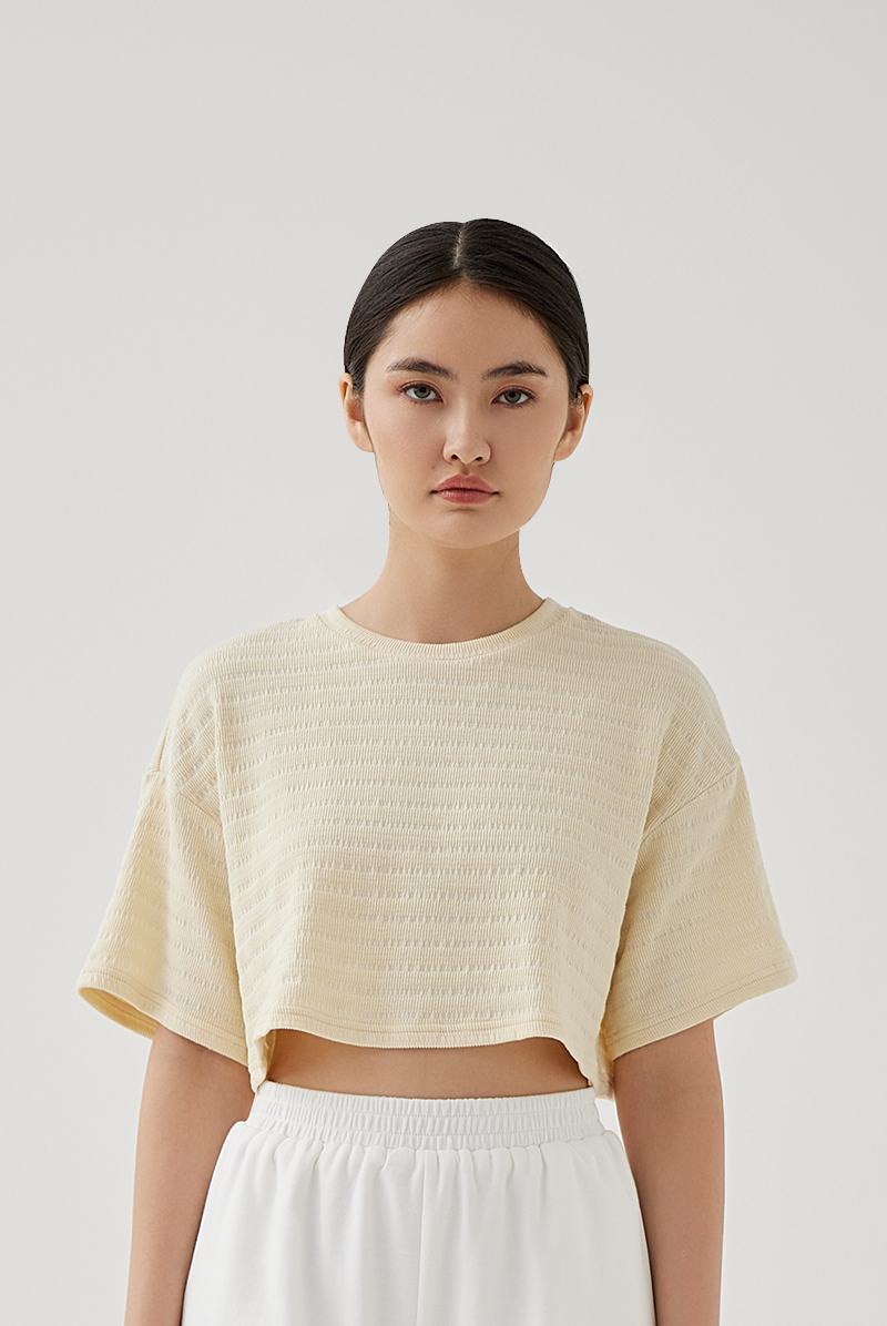 Mindy Textured Stripe Boxy Top in Banana