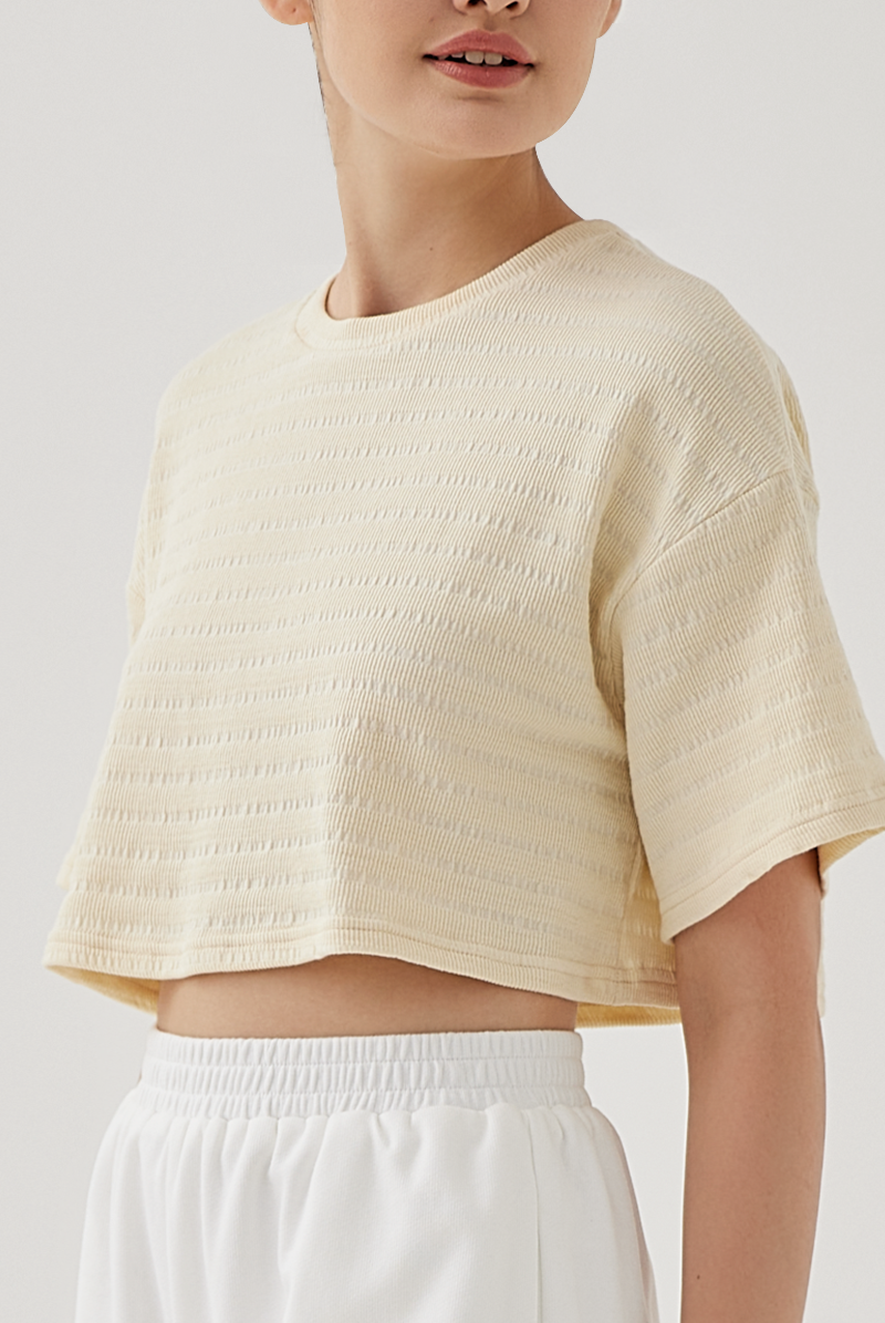 Mindy Textured Stripe Boxy Top in Banana