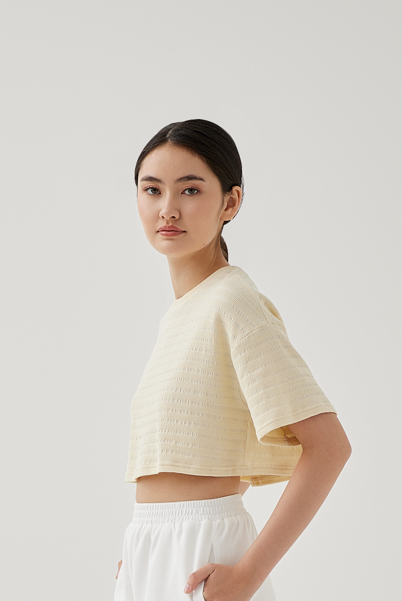 Mindy Textured Stripe Boxy Top in Banana