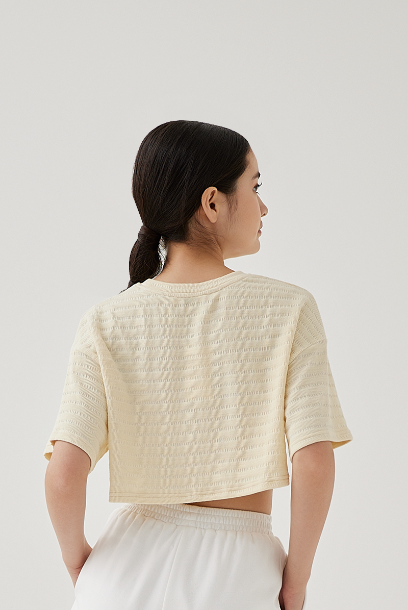 Mindy Textured Stripe Boxy Top in Banana