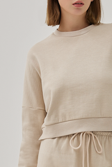Gwenda Drop Shoulders Crop Sweatshirt in Almond