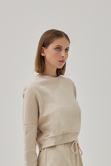 Gwenda Drop Shoulders Crop Sweatshirt in Almond