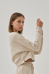 Gwenda Drop Shoulders Crop Sweatshirt in Almond