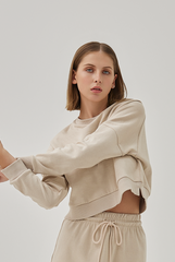 Gwenda Drop Shoulders Crop Sweatshirt in Almond
