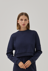 Gwenda Drop Shoulders Crop Sweatshirt in Navy Blue