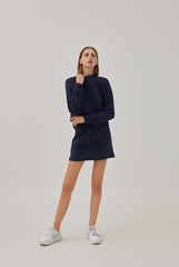 Gwenda Drop Shoulders Crop Sweatshirt in Navy Blue