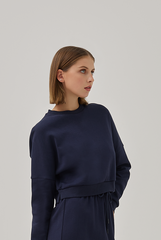 Gwenda Drop Shoulders Crop Sweatshirt in Navy Blue