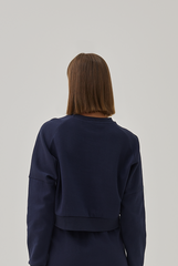 Gwenda Drop Shoulders Crop Sweatshirt in Navy Blue