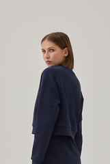 Gwenda Drop Shoulders Crop Sweatshirt in Navy Blue