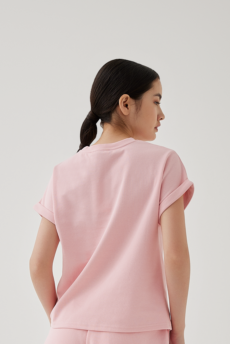 Cadey Cuffed Sleeves Top in Pink