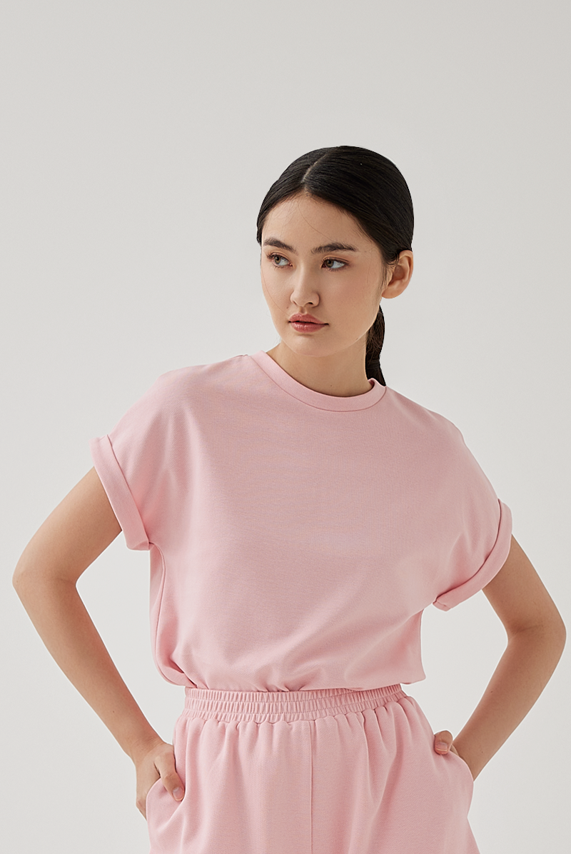 Cadey Cuffed Sleeves Top in Pink