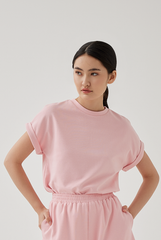 Cadey Cuffed Sleeves Top in Pink