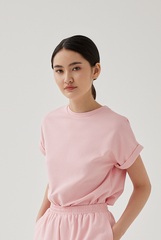 Cadey Cuffed Sleeves Top in Pink