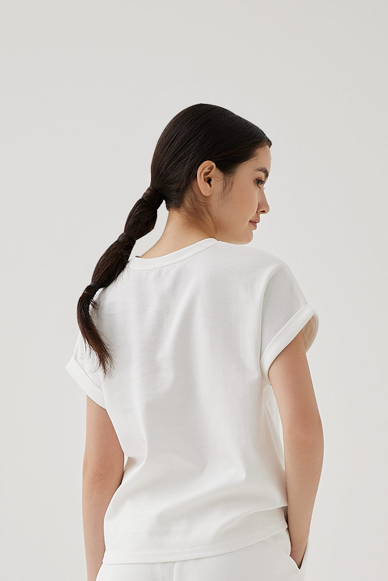 Cadey Cuffed Sleeves Top in White