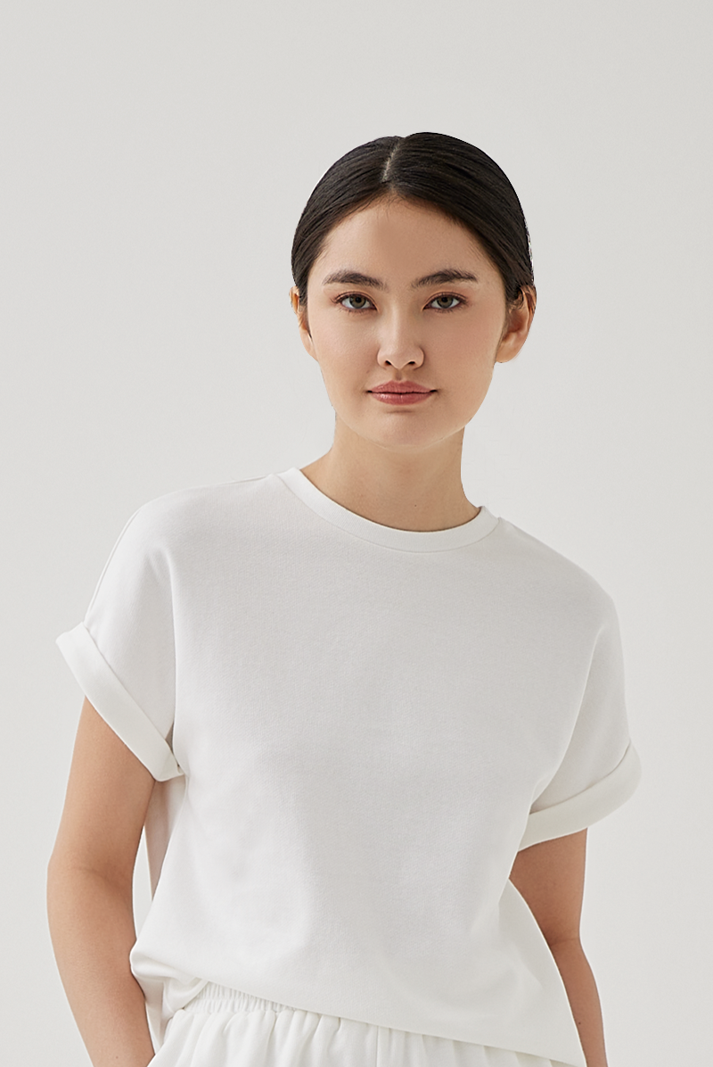 Cadey Cuffed Sleeves Top in White