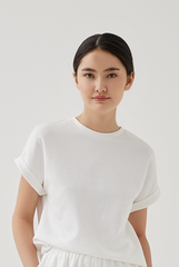 Cadey Cuffed Sleeves Top in White