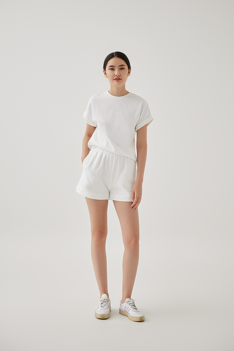 Cadey Cuffed Sleeves Top in White
