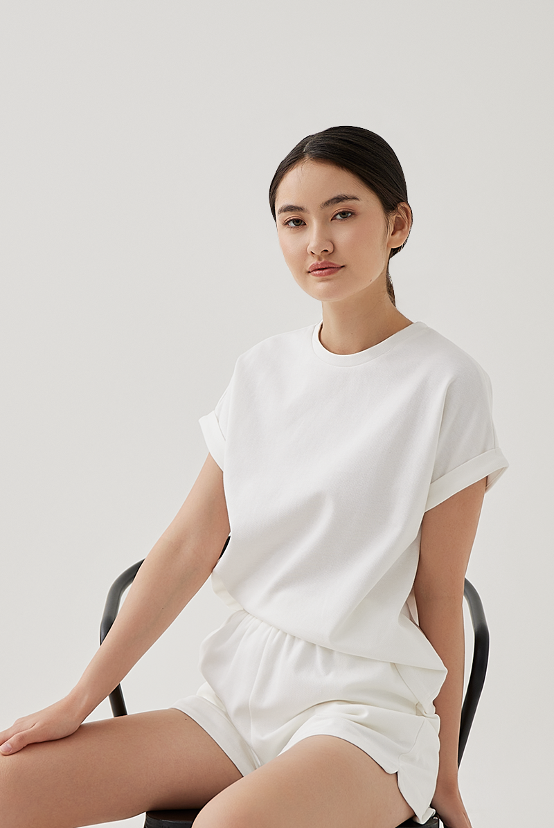 Cadey Cuffed Sleeves Top in White